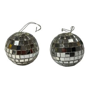 Vintage Mini Silver Mirrored Disco Ball Christmas Tree Ornaments 1.75"  Sparkle